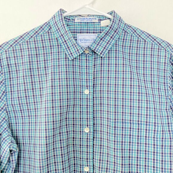 Vintage VTG Levi Strauss & Co Big E Plaid Button Up Long Sleeve Shirt Top 16 - Picture 3 of 8